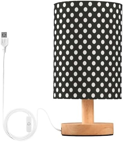 ALAZA Polka Dot Black White Decor Bedside Table Lamp with USB Port for Bedroom Nightstand Office Desk LED Bulb Included