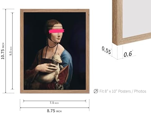 Poster Master The Lady with an Ermine Print - Baroque Painting Poster - Altered & Pop Art - Trendy Gift for Men & Women - Wall Decor for Bedroom, Living Room or Office - 8x10 Beige Framed