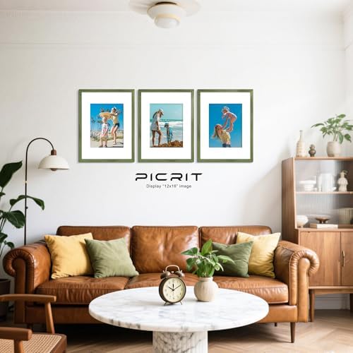 Picrit 12x16 Picture Frame Set of 12, Gallery Wall Frames, Green Wood