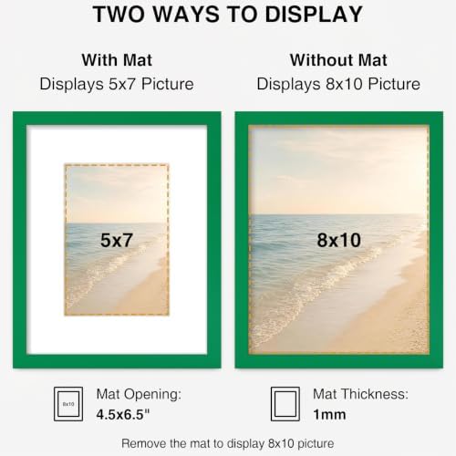 Vittanly 8x10 Picture Frames Set of 5, Wall or Tabletop Display, Green