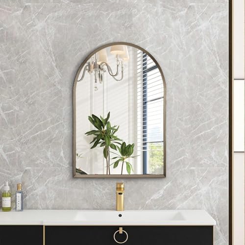Arched Mirrors for Wall, Brushed Metal Frame Mirror, Arch Bathroom Vanity Mirror for Living Room Bedroom Mantel Entryway Hallways Home Decor Aluminum Alloy Frame 20"x16"