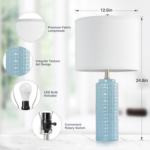 Luvkczc 24.8" Ceramic Bedside Lamps Set of 2, Adjustable Color Temperature
