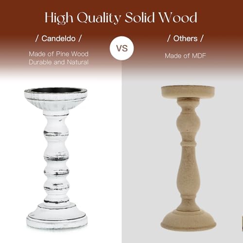 Candeldo Wood Candle Holders for Pillar, White Farmhouse Fireplace Decor