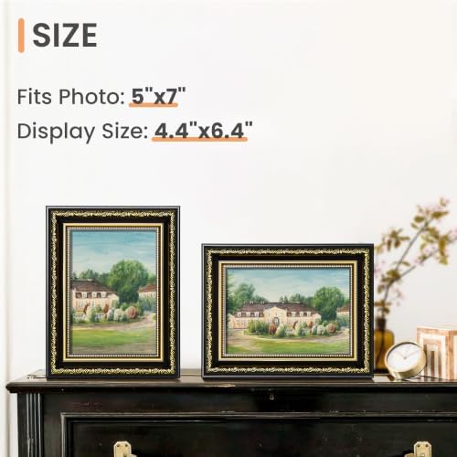 upsimples Vintage 5x7 Picture Frame, Antique Black and Gold Frames, 2 Pack