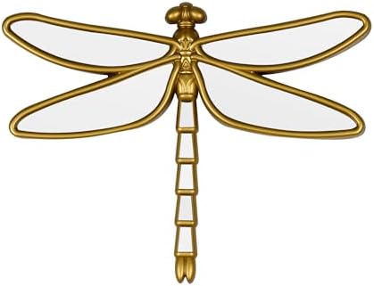 Decorative Golden Dragonfly Wall Mirror, Plastic Frame with Mirrored Wings (12.4 x 9.3 inches)