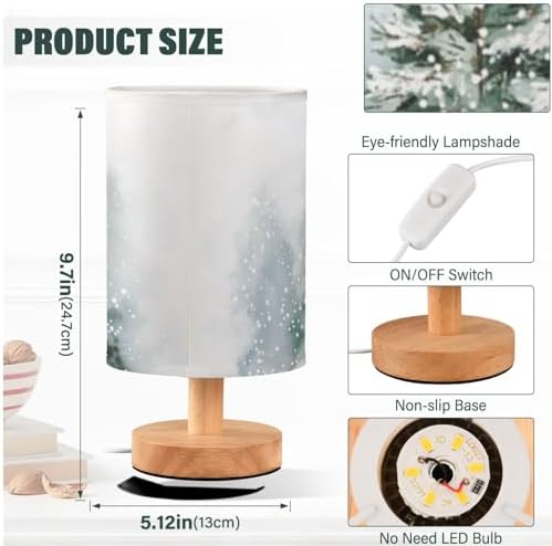 Farmhouse Christmas Trees Snowy Winter Bedside Table Lamps with USB Port for Bedroom Lamp Accent Table Lamp Small Nightstand Lamp Sturdy Linen Shade Wooden Decorative Lamps for Home|Kids|Holiday
