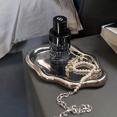 Jewelry Dish Trinket Tray for Women, Ring Dish Holder, Unique Cloud Shape Ceramic Plate Cute Things Vanity Aesthetic Room Decor Mother's Day Birthday (Silver)