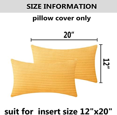 Home Brilliant 12 x 20 Summer Pillow Covers Set of 2 Plush Striped Corduroy Velvet Rectangular Throw Pillow Covers for Chair Couch Decor Lumbar Pillows, 12 x 20 inch, Sunflower Yellow