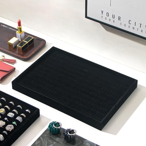 Byken 2 Pcs Ring Organizer Dish Tray,Stackable Jewelry Organizer Trays for Drawer,100 Slots Rings Jewelry Displays for Selling (Black)