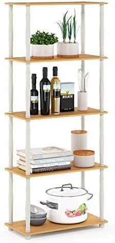 Furinno TURN-S-TUBE Storage Shelves, 5-Tier Book Shelf, Corner Shelf, Toolless Open Shelves, Classic Tubes, for Organization and Storage, Living Room, Garage, Home Office, Beech
