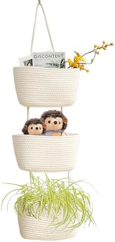 AARAINBOW Wall Hanging Cotton Baskets, Large 3 Tier Decorative Basket for Wall, Nursery, Bathroom, Boho Organizing (B-White)