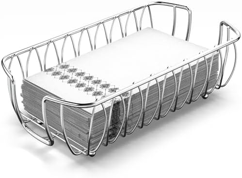 Guest Towel Holder Tray for Bathroom Countertop, Silver Metal