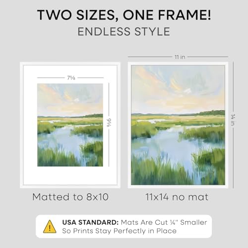 Homeforia 11x14 White Picture Frame, High-End Metal, 8x10 Mat, Glass