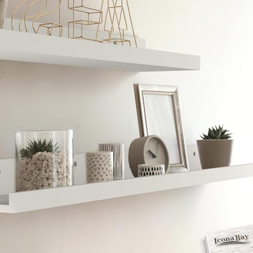 Icona Bay 16 Inch Floating Shelves for Wall - Set of 3 in Powder White - Modern Rustic Style - Wall Mounted Display Shelves - Picture Ledges
