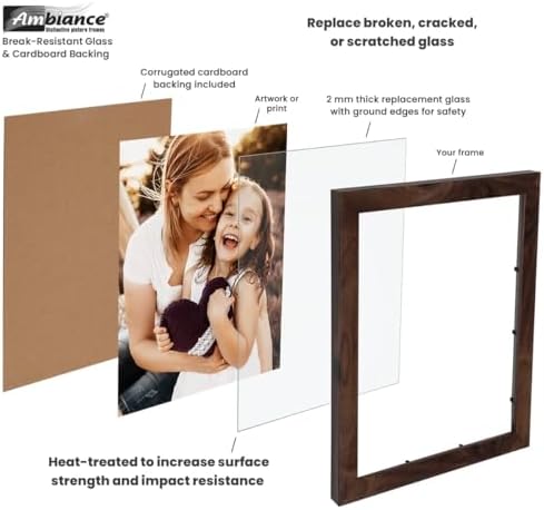 Ambiance Break-Resistant Picture Frame Glass and Backing 24"X24" for Replacement or Empty Frames, 2mm Thick, Rounded Edges for Safe Handling, White Corrugated Cardboard