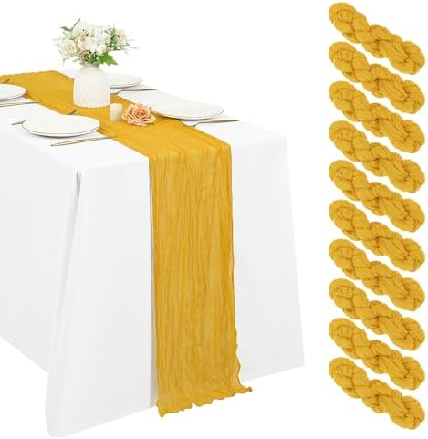 10 Pack Cheesecloth Table Runner 17 x 108 Inch, Gold