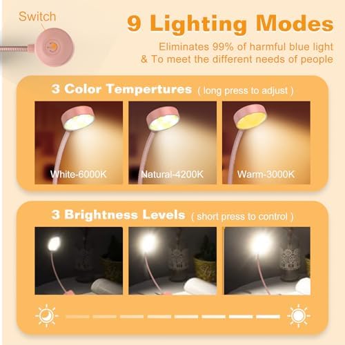 KTEBO 2 Pack Rechargeable Book Light Clip-On Reading Light for Books in Bed