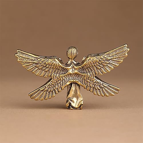 Copper Praying Baby Angel Figurine Statue Cute Memorial Six Wings Cherubs Sculpture Portable Mini Size Home Decorations Office Desk Decor Ornament Gift for Lover Kids Boy Girl Friends