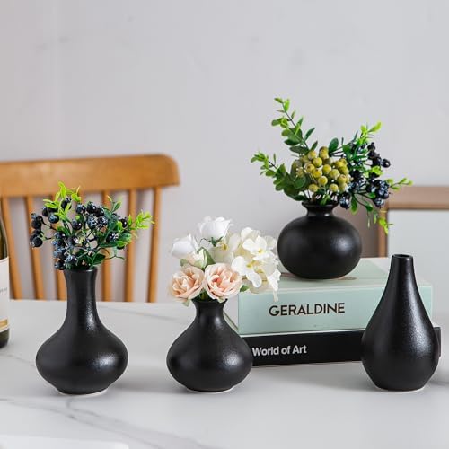 Black Ceramic Bud Vase Set of 5, Mini Vases for Flowers, Decorative Small Vases for Home Decor, Boho Wedding Centerpieces, Living Room, Dining Table & Shelf Decor