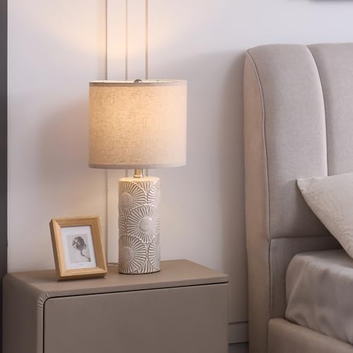 20.75" Ceramic White Lamps Set of 2, Boho Beige Table Lamp for Living Room