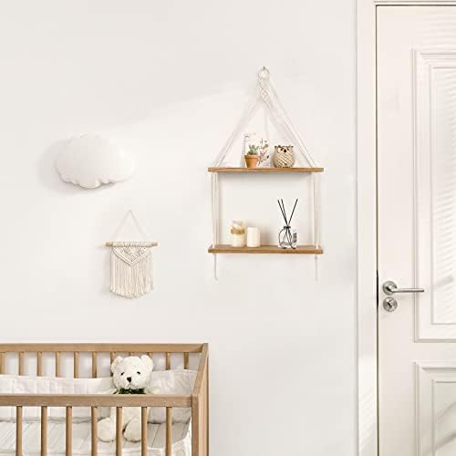 Mkono Macrame Hanging Shelf 2 Tier Boho Wall Room Decor for Teen Girls