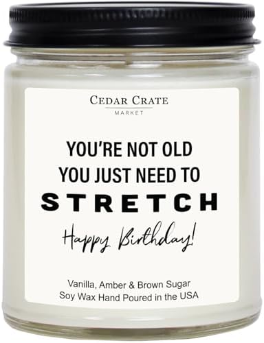 Cedar Crate Market Vanilla Candle, Funny Stretch Theme Happy Birthday Gifts for Men, Cozy Jar Birthday Gifts with Sweet Scented Wax, Relaxing Aromatherapy Present