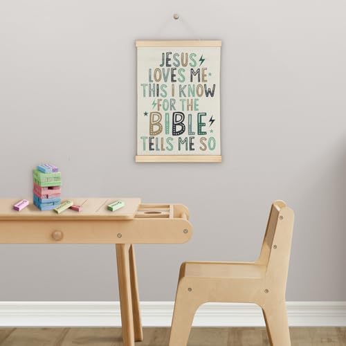 SereneHanctuary Christian Kids Wall Art, Bible Verses Wall Decor,Jesus Loves Me Poster Hanger Frame for Bedroom Nursery Kids Toddler Room Decor,12X16Inches