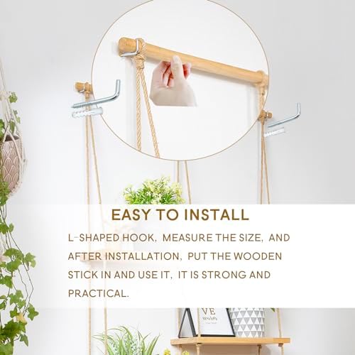 jontell Plant Wall Shelf Macrame Wall Hanging Shelf- Macrame Shelves Handmade Decorative Boho Floating Wall Shelves- Rope Shelf to Organize and Decor for Living Room, Bedroom, Bathroom