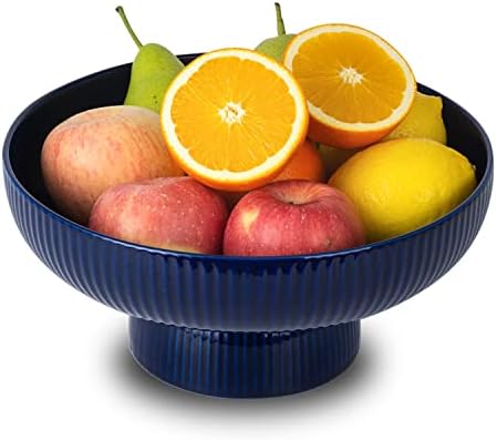 Ceramic Fruit Bowl for Kitchen Counter, Large Fruit Basket with Hole, Navy