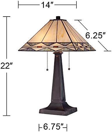 21 1/2" High Table Lamp Bronze Brown Stained Glass Antique Art Deco