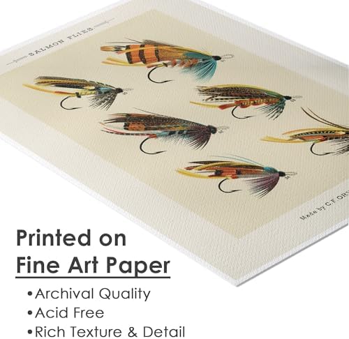 DREAM BIG PRINTABLES Vintage Fly Fishing Art Prints (Set of 4) - Unframed - 8x10 | Fishing Lure Wall Decor for Fisherman