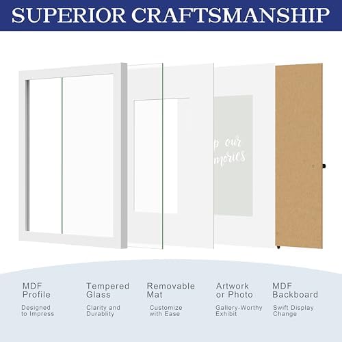 An&He 8 x 10 Picture Frame, 1Pack, White Photo Frames, Wooden Frame with High Definition Tempered Glass for Wall and Tabletop Display