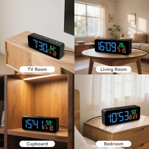 Netzu 3-in-1 Digital Clocks for Living Room, Small & Compact Alarm Clock