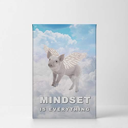 Smile Art Design Mindset is Everything Pig with Wings Flying in Sky Motivational Wall Art Canvas Print Inspirational Entrepreneur Quote Canvas Print Modern Office Decor Gift Ready to Hang 40x30