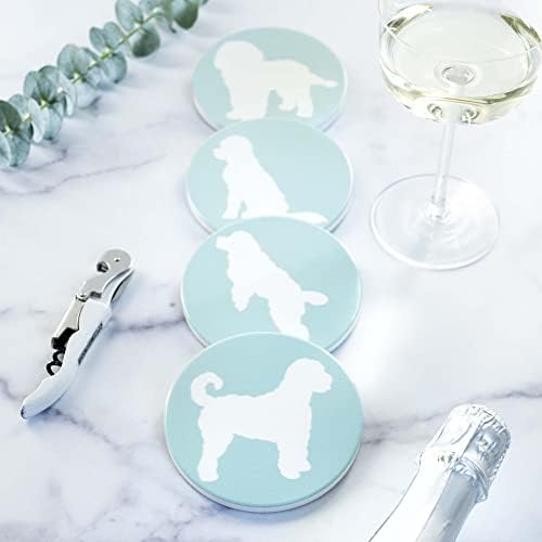 Goldendoodle Lovers Ceramic Drink Coasters - Set of 4 Dog Coasters with Protective Cork Bottom and Metal Stand - Goldendoodle Decor for Goldendoodle Moms & Dads