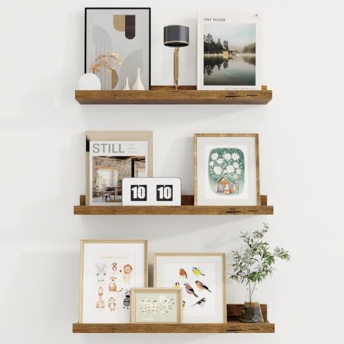 Axeman 20 Inch Floating Shelves, Brown Picture Ledge Shelf Set of 3