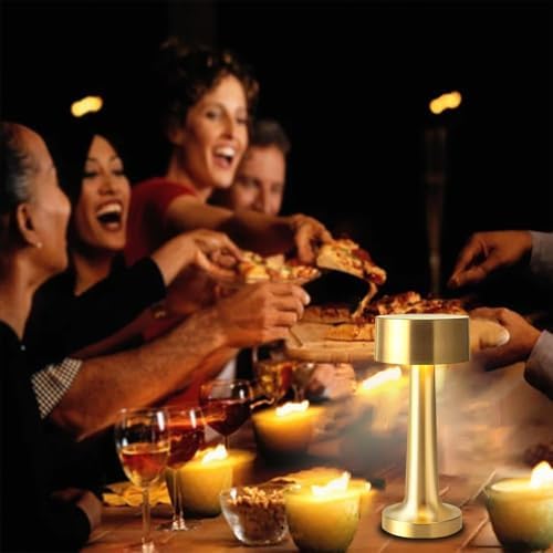 HPUFKOT Portable LED Table Lamp, 3-Levels Brightness Metal Desk Lamp,3 Color Touch Control Rechargeable Lamp, Night Light,USB Outlet Extender Lamp,USB Ports Bedside Lamp
