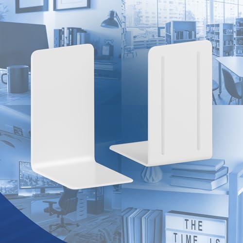 Acrimet Plastic Bookends for Bookcases, Shelves and Desktop, Plastic Book Holders (White Color) (1 Pair)
