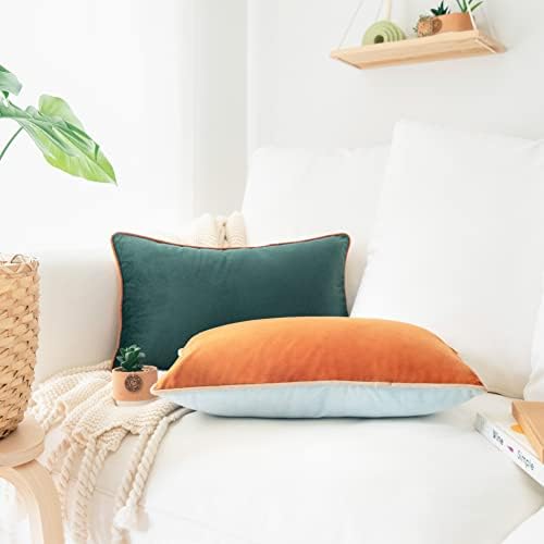 MONDAY MOOSE Decorative Throw Pillow Covers Cushion Cases, Set of 2 Soft Velvet Modern Double-Sided Designs, Mix and Match for Home Decor, Pillow Inserts Not Included (12x20 inch, Orange/Green)