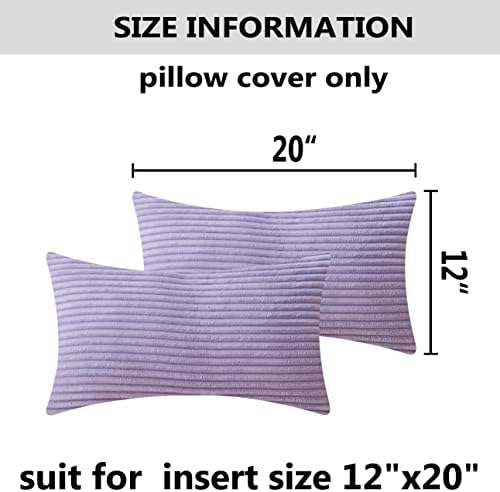 Home Brilliant Lavender Pillow Covers 12x20 Set of 2 Purple Throw Pillows Solid Supersoft Corduroy Handmade Decorative Pillow Cases for Bed, 2 Pieces, 12 x 20 inch, Lavender
