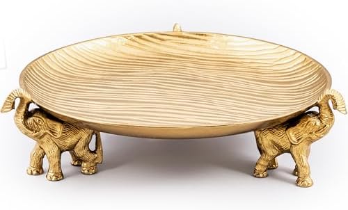 Round Golden Serving Tray with Handles – Decorative Coffee Table Tray, Round Decorative Tray, Gold Table Decor for Dining Table Centerpiece Decor, Vanity Tray, Perfume Tray