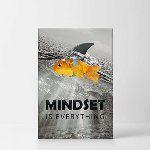 Smile Art Design Black and White Mindset is Everyting Orange Fish vs Shark Motivational Wall Art Canvas Print Inspirational Entrepreneur Quote Office Living Room Decor Gift Ready to Hang 36x24