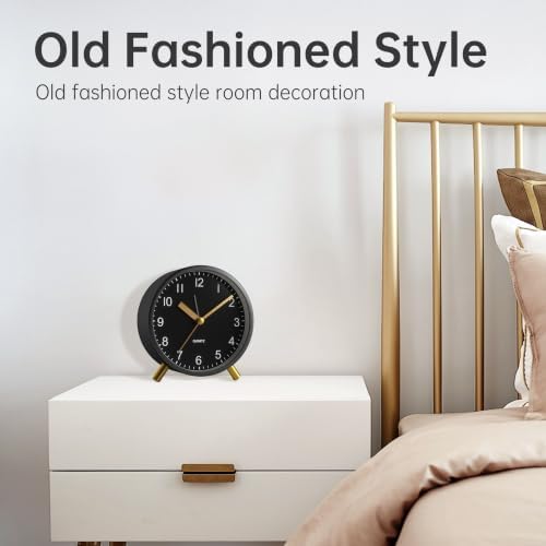 JALL Analog Alarm Clock, 4 inch Super Silent Non Ticking Small Clock with Night Light, Battery Operated, Simple Design, Easy Setting for Office, Bedroom, Bedside, Desk, Teens, Elders, Adult, Black