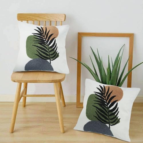 JASEN Abstract Boho Pillow Covers 18x18,Soft Mid Century Palm Fronds Decorative Throw Pillows for Couch Bed Sofa Bedroom（Only 1 Pillow Cover）