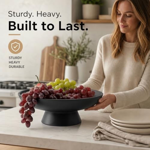 12" Concrete Fruit bowl for Kitchen Counter, Coffee Table Decor, Decorative Key Bowl, Home Décor Accents, Kitchen Counter Decor Black