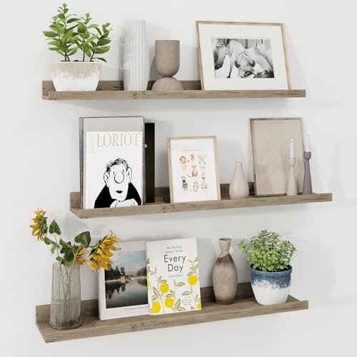Axeman 30 Inch Floating Shelves, Grey Picture Ledge Shelf Set of 3