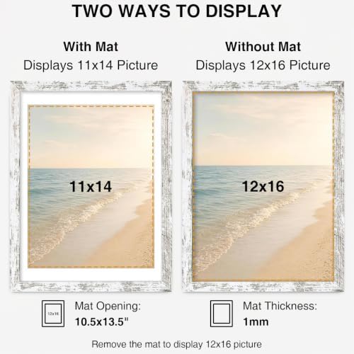 Vittanly 12x16 Picture Frames Set of 5, Wall Mounting, Distressed White