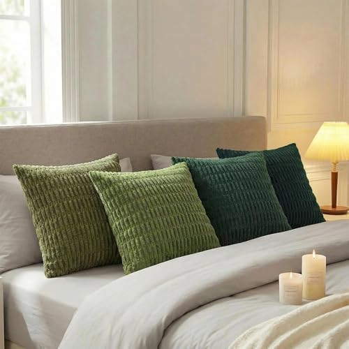 Fancy Homi 4 Packs Decorative Throw Pillow Covers for Living Room Couch Bed, Modern Farmhouse Boho Home Décor Accent Cushion Case, 16" x 16", Green Series