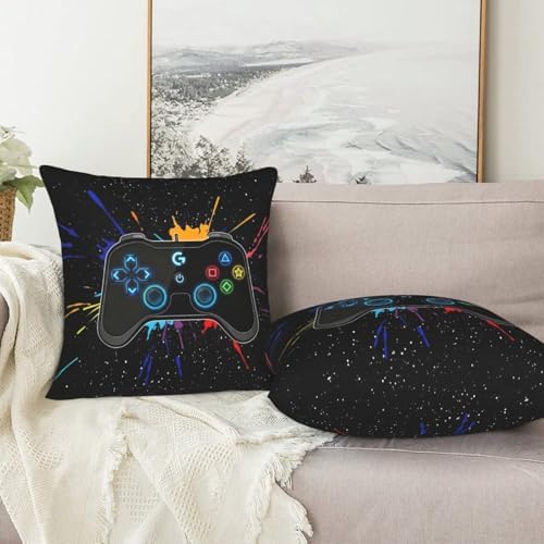 Perinsto Game Joystick Throw Pillow Covers Set of 2 Gamer Gifts Decorative Pillowcases Soft Cushion Covers for Sofa Couch Bed Home Decor, 22"X22"