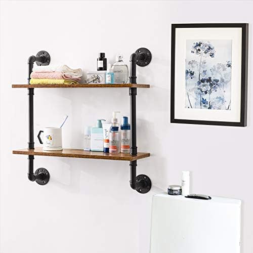 IBUYKE 2-Tiers Industrial Pipe Shelves, Pipe Floating Shelves RF-TM004